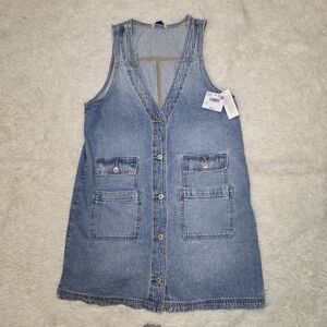 NWT American Eagle Denim V-Neck Pinafore Dress Medium Wash Mini size M